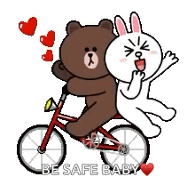 Brown Bear and White Bunny Riding Bicycle
