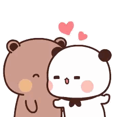 Brown Bear and White Panda Hugging with Hearts