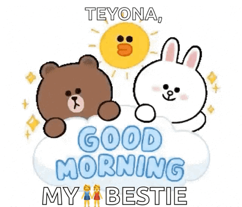 Brown Bear and White Rabbit on Cloud Saying Good Morning