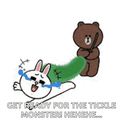 Brown Bear Tickling Bunny With Stick GIF