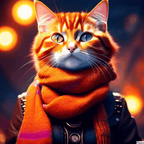 Brown Cat Piano With Neckerchief GIF
