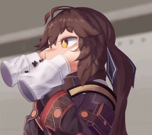 Brown-Haired Anime Girl Drinking from Cup