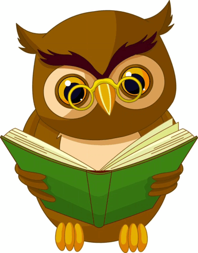 Brown Owl Wearing Glasses Reading Green Book