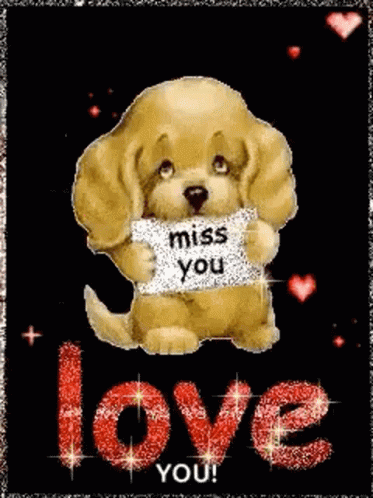 Brown Puppy Holding We Miss You Message GIF