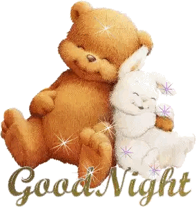 Brown Teddy Bear and White Rabbit Good Night