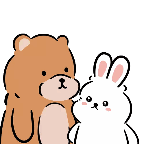 Brown Teddy Bear and White Rabbit Looking At Each Other