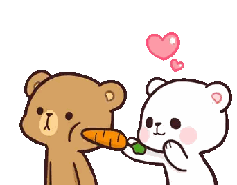 Brown Teddy Bear Feeding White Teddy Bear Carrot