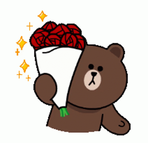 Brown Teddy Bear Holding Bouquet Of Roses GIF