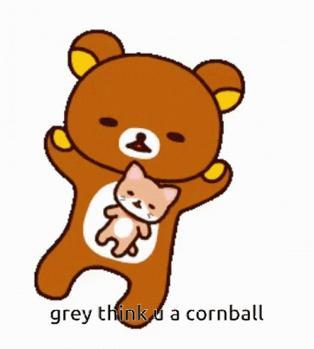 Brown Teddy Bear Holding Cat Saying Grey Think U a Cornball
