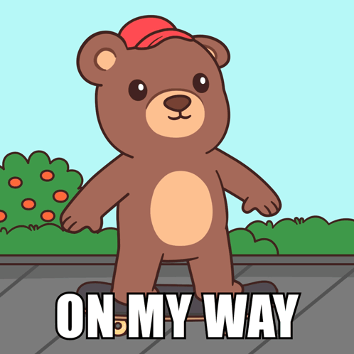 Brown Teddy Bear In Red Hat And Sunglasses On My Way GIF