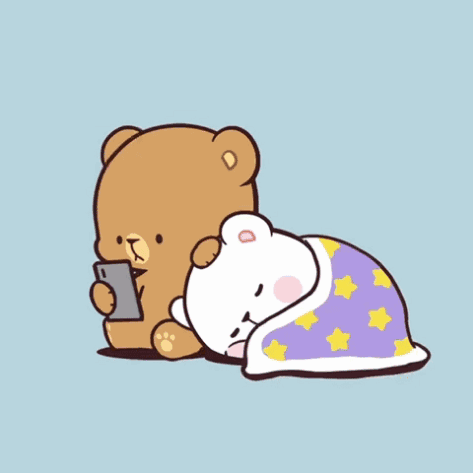 Brown Teddy Bear Looking at Cell Phone Next to White Teddy Bear Under Star Blanket