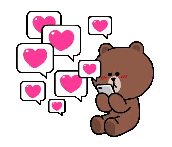 Brown Teddy Bear Looking at Phone with Heart Speech Bubbles