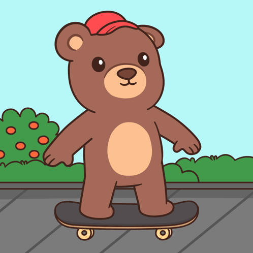 Brown Teddy Bear Riding Skateboard With Red Hat