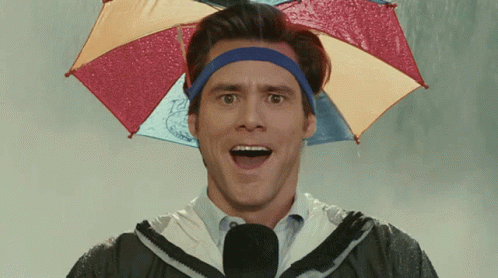 Bruce Almighty Wearing Head Umbrella GIF