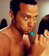 Brushing Teeth Grey's Anatomy Chyler Leigh Jesse Williams GIF
