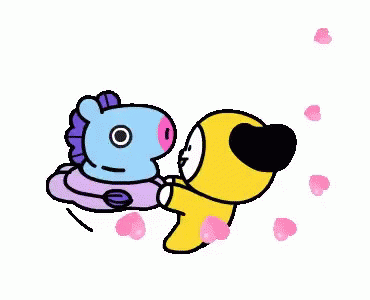 Bt21 Chimmy And Mang Playing With Floating Hearts GIF