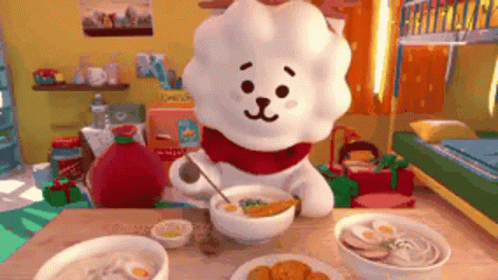 Bt21 Rj Enjoying A Hearty Meal GIF