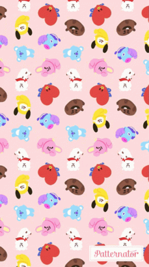 BT21 Colorful Faces Pattern Display GIF