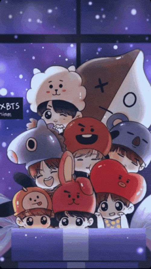 BT21 Family Huddled For A Group Photo GIF