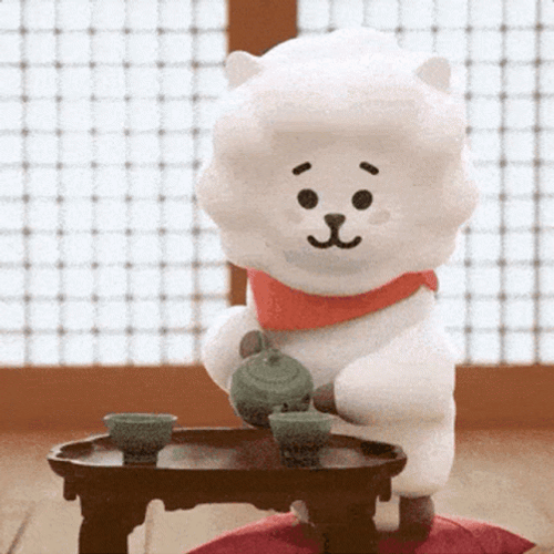 BT21 RJ Enjoying Traditional Tea Ceremony GIF