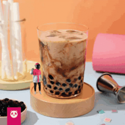 Bubble Tea With Woman Figurine GIF