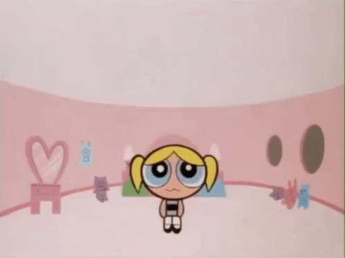 Bubbles from the Powerpuff Girls Crying in Pink Room