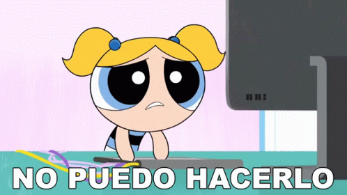 bubbles from the powerpuff girls is sitting in front of a computer with the words no puedo hacerlo written below her
