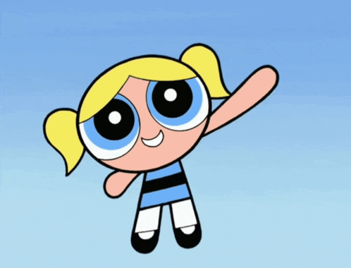Bubbles From The Powerpuff Girls Is Waving Her Hand In The Air GIF