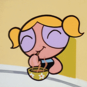 Bubbles Powerpuff Girls Drinking from Bowl with Straw
