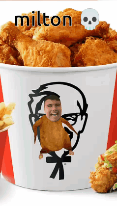 Bucket Of Fried Chicken With Man In Chicken Costume GIF