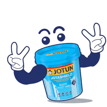 Bucket of Jotun Paint Giving Peace Sign