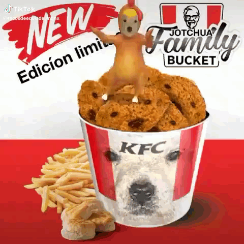Bucket Of KFC Chicken And French Fries With Toy Chicken GIF