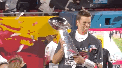 Bucs Tom Brady Raised Trophy Smiling GIF