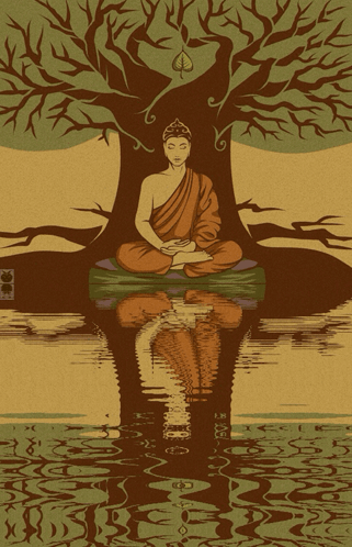 Buddha in Lotus Position Under Tree