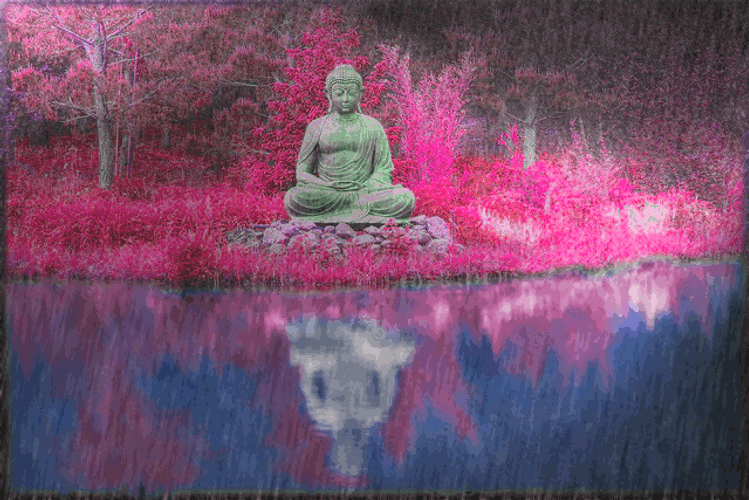 Buddha Statue Sitting Under The Rain GIF