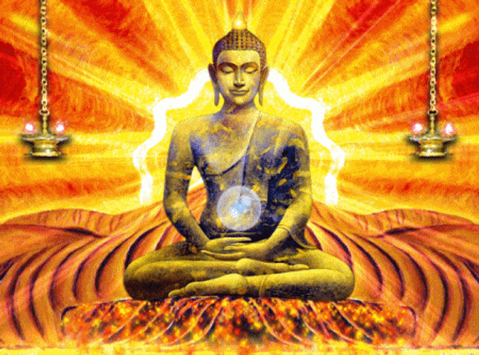 Buddha Statue With Ray Of Gold Background GIF