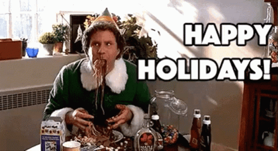 Buddy The Elf Hilarious Eating Happy Holidays GIF
