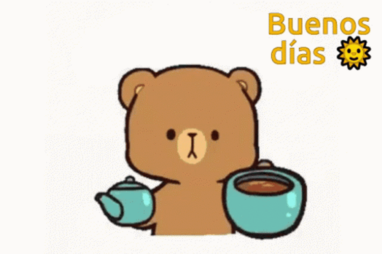Buenos Dias Amor Bear Pouring Coffee Clip Art GIF