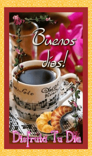Buenos Dias Bendiciones Coffee Mug Music Notes GIF