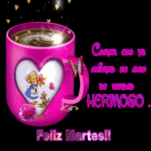 Buenos Dias Feliz Martes Pink Coffee Mug GIF