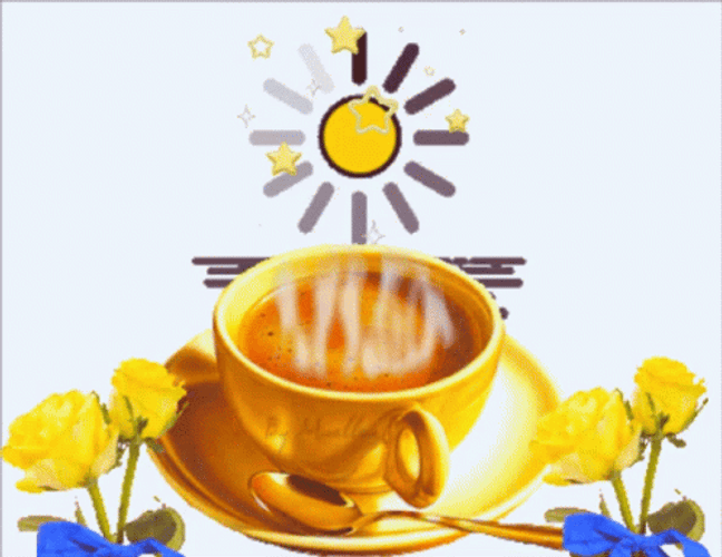 Buenos Dias Feliz Martes Warm Coffee Flowers Blooming GIF