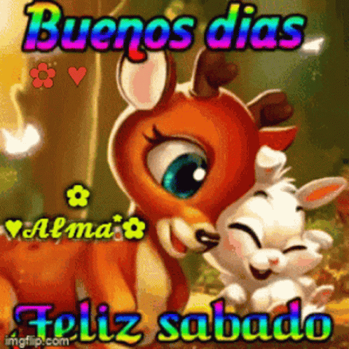 Buenos Dias Feliz Sabado Cute Deer Bunny Pair GIF