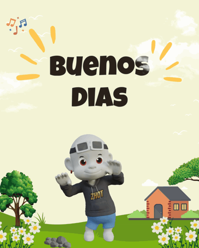 Buenos Dias Poster with Cartoon Character
