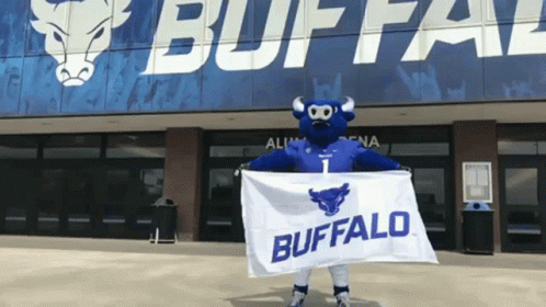 Buffalo Mascot Holding Flag