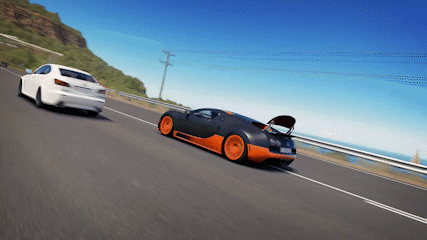 Bugatti Veyron Driving Down Road With White Car