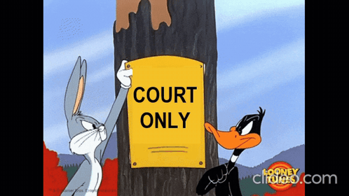 Bugs Bunny And Daffy Duck Holding Court Sign GIF
