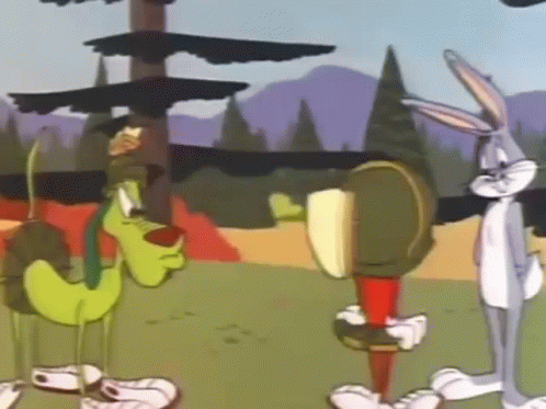 Bugs Bunny And Goofy Are Standing Next To Each Other In A Cartoon Scene . GIF