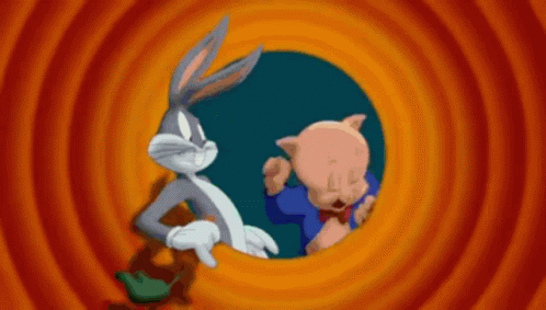 Bugs Bunny And Porky Pig Are Looking Out Of A Hole GIF