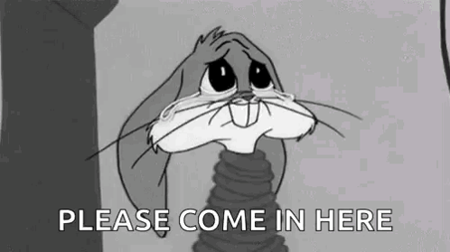 Bugs Bunny Crying Black and White Cartoon Asking Come In Here