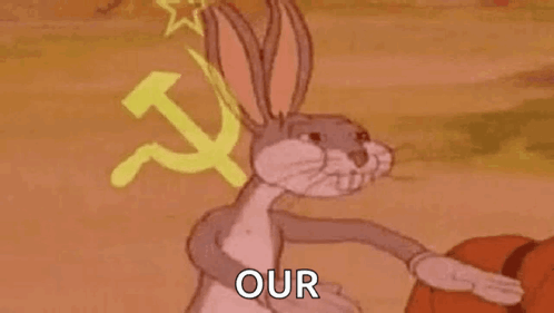 Bugs Bunny From Looney Tunes Is Holding A Hammer And Sickle In Front Of A Communist Symbol . GIF